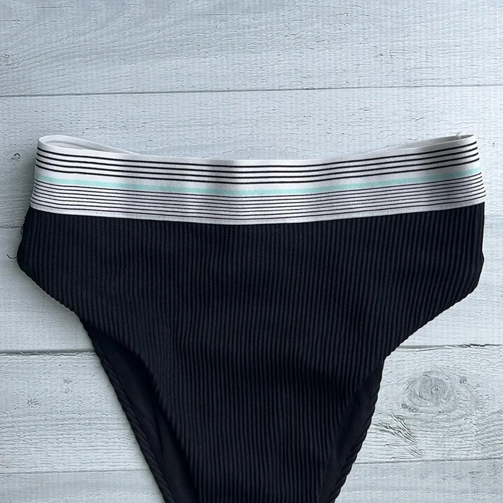 Dolce Vita Black Ribbed High Cut High Rise Bathing Suit Bottom Size XS - Picture 2 of 4